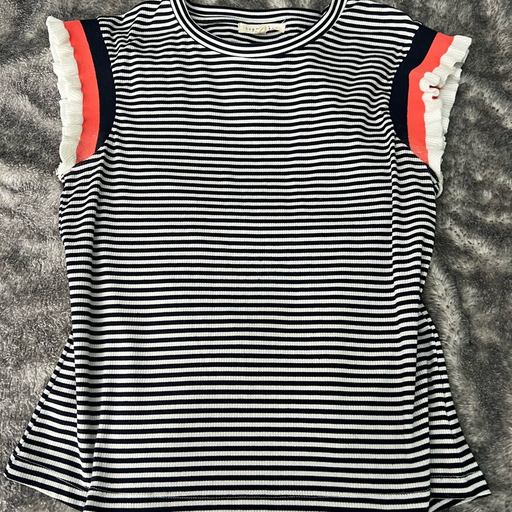 Copper Key Black and White Ruffled Fitted T-Shirt